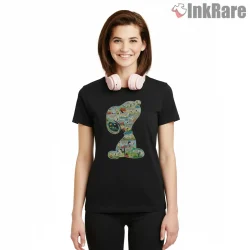 Snoopy Vintage Comic Strip Collage Art Shirt on black short sleeve shirt for women graphic tee