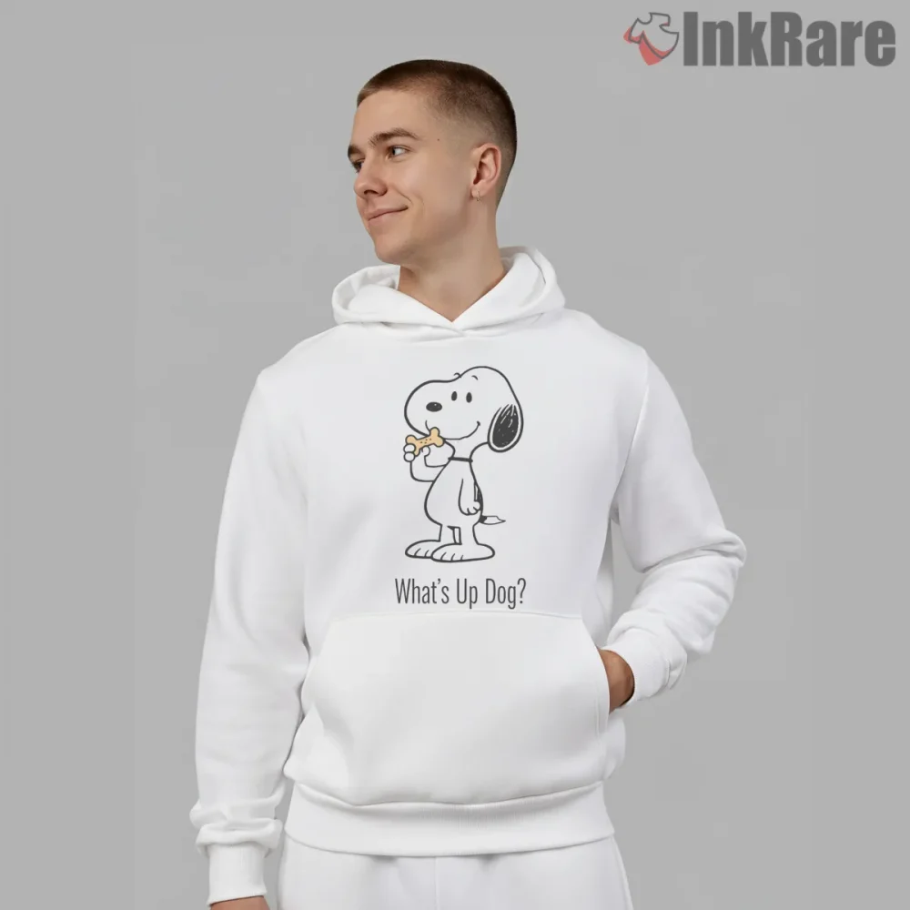 Snoopy Whats Up Dog Humor Shirt on white hoodie for men graphic tee