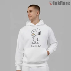 Snoopy Whats Up Dog Humor Shirt on white hoodie for men graphic tee