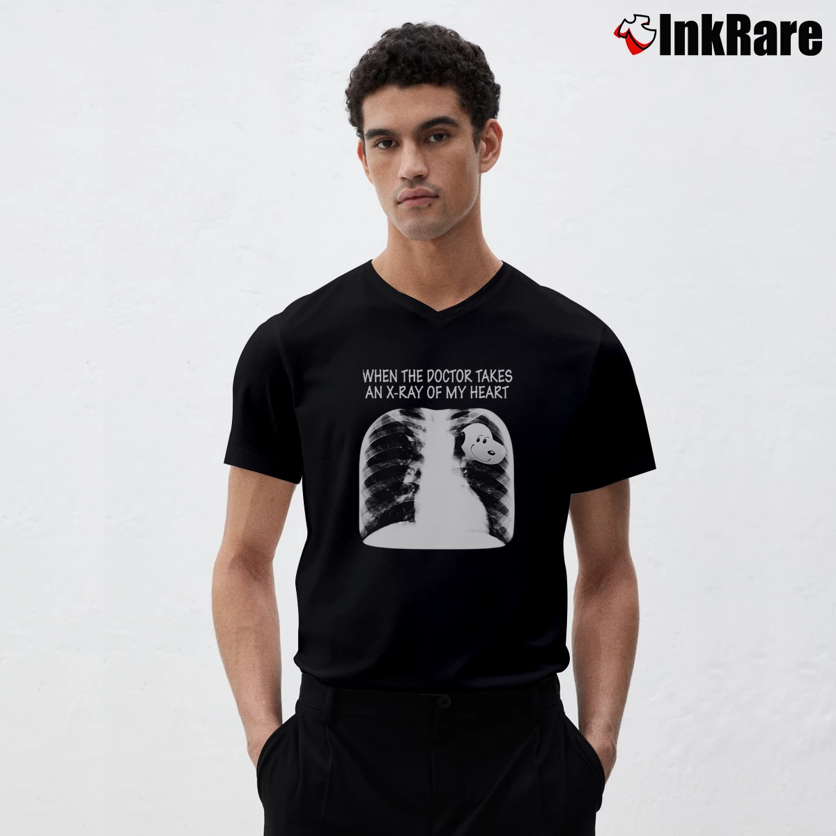 Snoopy When The Doctor Takes An X – ray Of My Heart Men’s V-Neck Tee in black – Modern Essential Men’s Snoopy When The Doctor Takes An X - ray Of My Heart V-Neck Tee in black | Sharp, Breathable, Everyday Staple