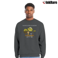 Men’s Snoopy Whisper Words Of Wisdom Let It Be Guitar Lake Shadow Crewneck Sweatshirt in charcoal | Cozy Fabric, Clean Style