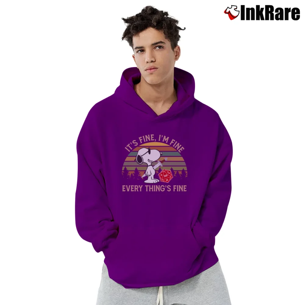 Men’s Snoopy With Dice It's Fine I'm Fine Everything's Fine Pullover Hoodie in purple | Cozy, Durable, Modern Fit