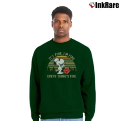 Men’s Snoopy With Dice It's Fine I'm Fine Everything's Fine Crewneck Sweatshirt in forest green | Cozy Fabric, Clean Style