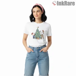 Snoopy Woodstock And Charlie Brown Christmas Decorating Shirt on white short sleeve shirt for women graphic tee