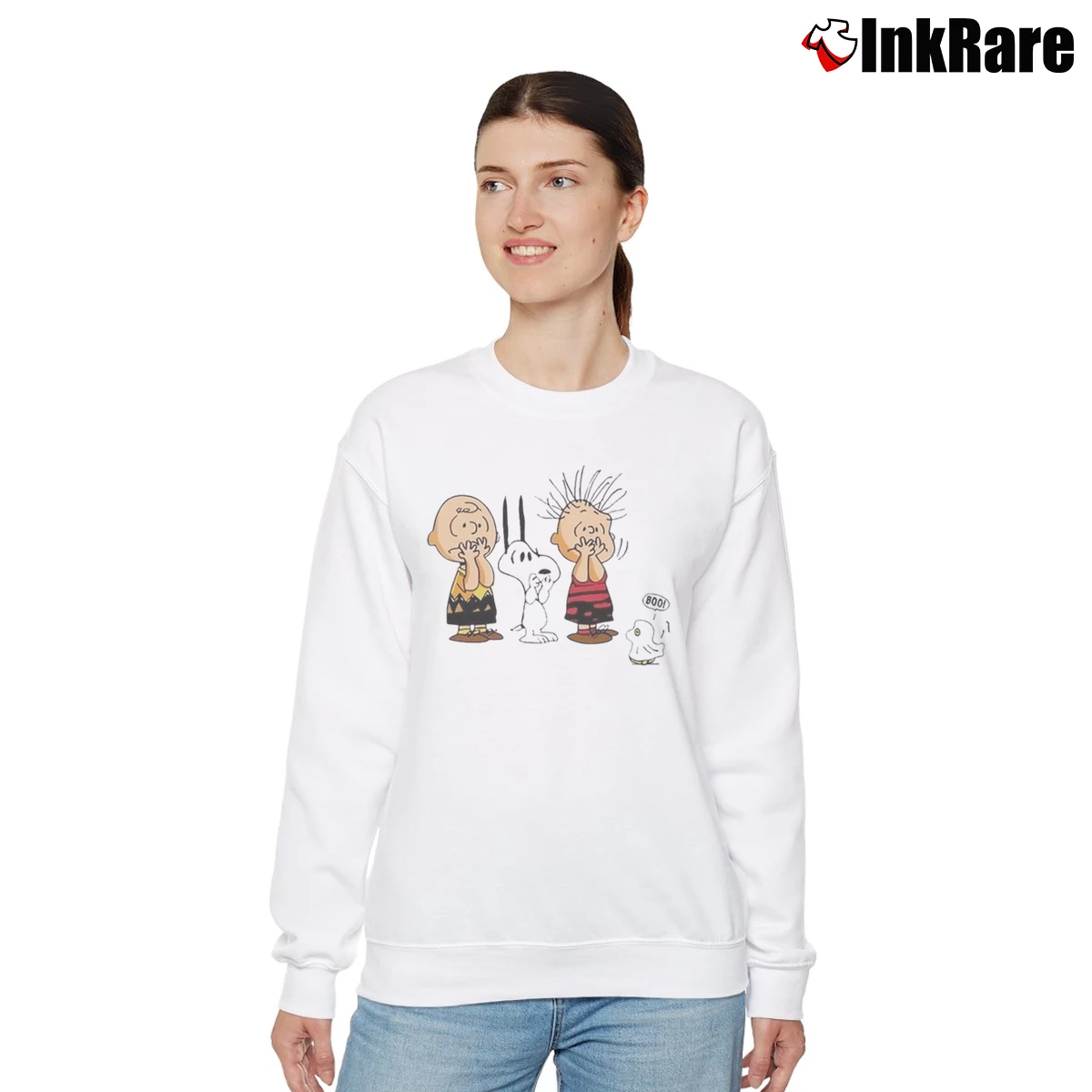 Snoopy Woodstock And Charlie Brown Its The Boo Time Halloween Women’s Relaxed Sweatshirt in white – Cozy Casual Women’s Snoopy Woodstock And Charlie Brown Its The Boo Time Halloween Relaxed Sweatshirt in white | Soft, Laid-Back Vibe