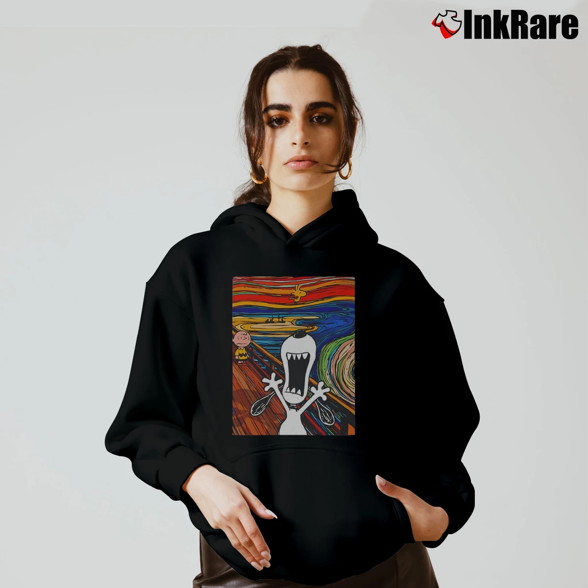 Snoopy Woodstock And Charlie Brown Scream Van Gogh Women’s Cozy Hoodie in black – Urban Chic Women’s Snoopy Woodstock And Charlie Brown Scream Van Gogh Cozy Hoodie in black | Warm, Structured, Stylish