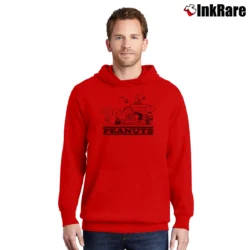 Men’s Snoopy Woodstock And Friends Character Pullover Hoodie in red | Cozy, Durable, Modern Fit