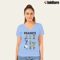 Women’s Snoopy Woodstock And Friends V-Neck Tee in light blue | Chic Neckline, Soft Texture