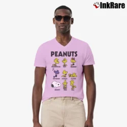 Men’s Snoopy Woodstock And Friends V-Neck Tee in light pink | Sharp, Breathable, Everyday Staple