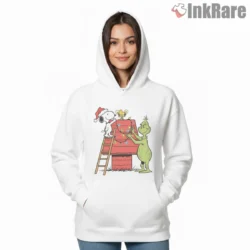 Snoopy Woodstock And Grinch Christmas Lights Shirt on white hoodie for women graphic tee