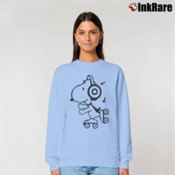 Women’s Snoopy Woodstock Cartoon Music Comics Relaxed Sweatshirt in light blue | Soft, Laid-Back Vibe