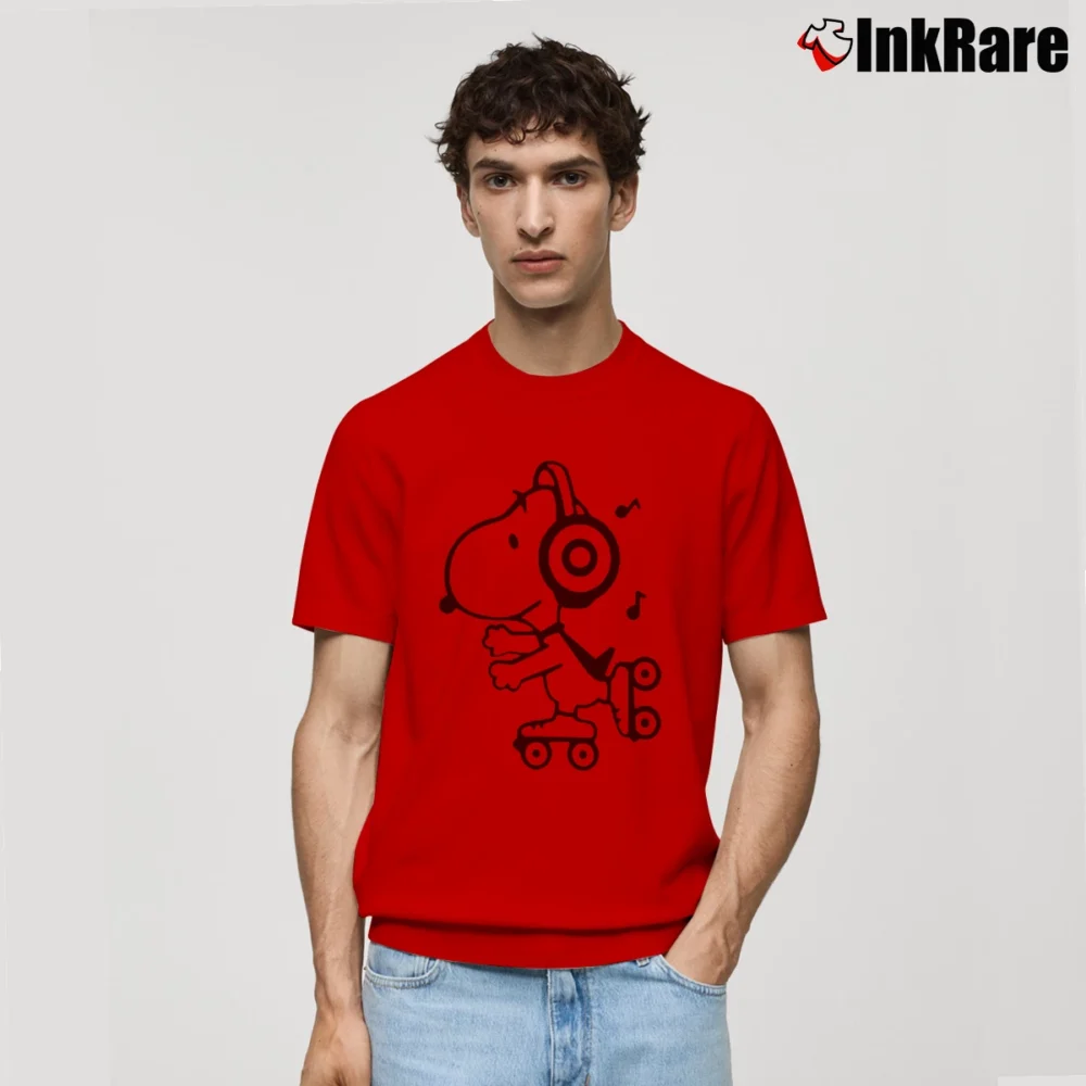 Men’s Snoopy Woodstock Cartoon Music Comics Classic T-Shirt in red | Soft, Breathable Everyday Wear