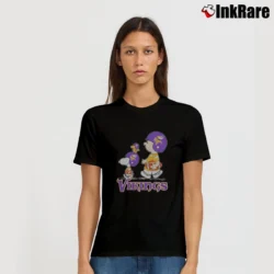 Women’s Snoopy Woodstock Charlie Brown Minnesota Vikings Football T-Shirt in black | Soft, Flattering Fit