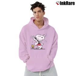Men’s Snoopy Woodstock Dancing Funny Pullover Hoodie in light pink | Cozy, Durable, Modern Fit