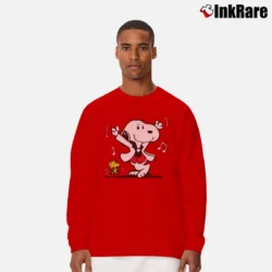 Men’s Snoopy Woodstock Dancing Funny Long-Sleeve Shirt in red | Sleek, Lightweight, Year-Round Wear