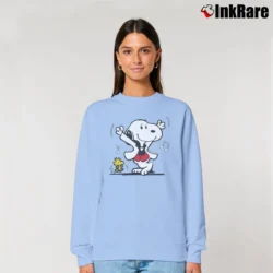 Women’s Snoopy Woodstock Dancing Funny Relaxed Sweatshirt in light blue | Soft, Laid-Back Vibe