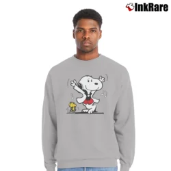 Men’s Snoopy Woodstock Dancing Funny Crewneck Sweatshirt in sport grey | Cozy Fabric, Clean Style