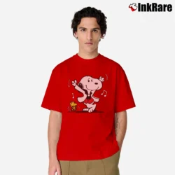 Men’s Snoopy Woodstock Dancing Funny Classic T-Shirt in red | Soft, Breathable Everyday Wear