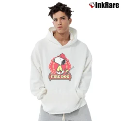Men’s Snoopy Woodstock Fire Dog Badge Pullover Hoodie in white | Cozy, Durable, Modern Fit