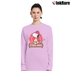 Women’s Snoopy Woodstock Fire Dog Badge Long-Sleeve Top in light pink | Sleek, Versatile, All-Season