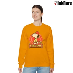 Women’s Snoopy Woodstock Fire Dog Badge Relaxed Sweatshirt in orange | Soft, Laid-Back Vibe