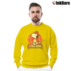 Men’s Snoopy Woodstock Fire Dog Badge Crewneck Sweatshirt in yellow | Cozy Fabric, Clean Style