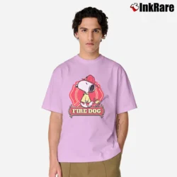 Men’s Snoopy Woodstock Fire Dog Badge Classic T-Shirt in light pink | Soft, Breathable Everyday Wear
