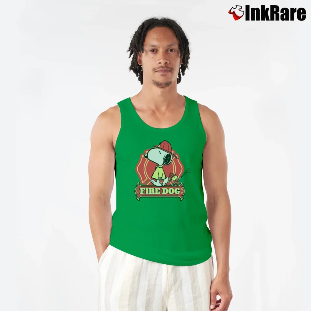 Men’s Snoopy Woodstock Fire Dog Badge Tank Top in irish green | Breathable, Active-Friendly Design