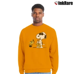 Men’s Snoopy Woodstock Jazz Peanuts Crewneck Sweatshirt in orange | Cozy Fabric, Clean Style