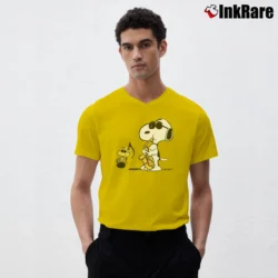 Men’s Snoopy Woodstock Jazz Peanuts V-Neck Tee in yellow | Sharp, Breathable, Everyday Staple