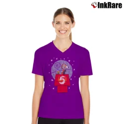 Women’s Snoopy Woodstock Star Wars Luke R2 - D2 V-Neck Tee in purple | Chic Neckline, Soft Texture