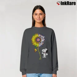 Women’s Snoopy Woodstock You Are My Sunshine Chicago Cubs Sunflower Joy Relaxed Sweatshirt in charcoal | Soft, Laid-Back Vibe