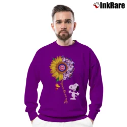 Men’s Snoopy Woodstock You Are My Sunshine Chicago Cubs Sunflower Joy Crewneck Sweatshirt in purple | Cozy Fabric, Clean Style