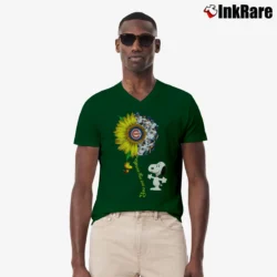 Men’s Snoopy Woodstock You Are My Sunshine Chicago Cubs Sunflower Joy V-Neck Tee in forest green | Sharp, Breathable, Everyday Staple