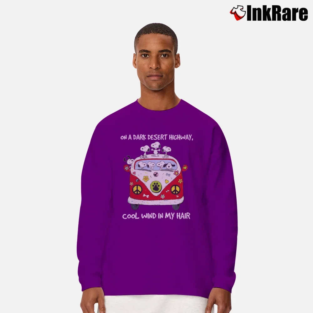 Men’s Snoopy Woodstocks On A Dark Desert Highway Cool Wind In My Hair Long-Sleeve Shirt in purple | Sleek, Lightweight, Year-Round Wear