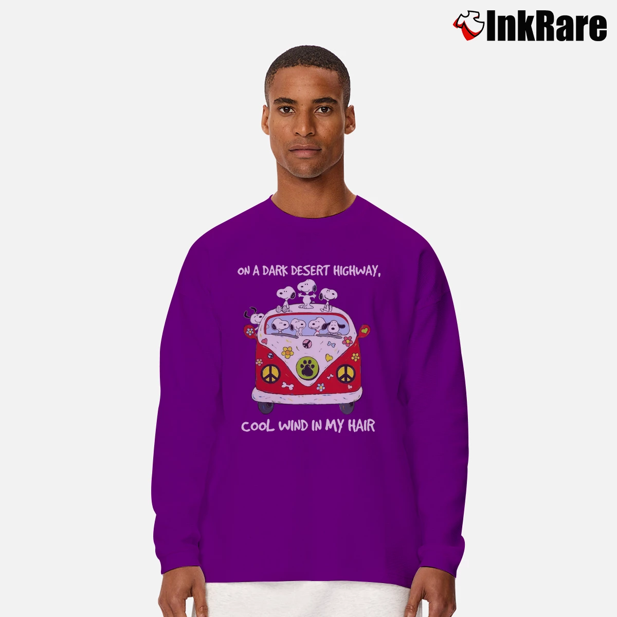Snoopy Woodstocks On A Dark Desert Highway Cool Wind In My Hair Men’s Long-Sleeve Tee in purple – Versatile Layering Men’s Snoopy Woodstocks On A Dark Desert Highway Cool Wind In My Hair Long-Sleeve Shirt in purple | Sleek, Lightweight, Year-Round Wear