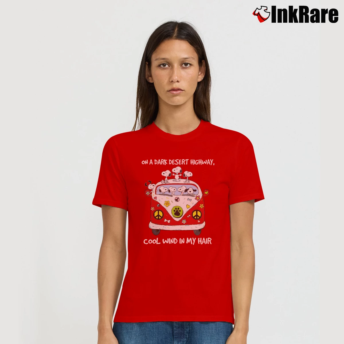 Snoopy Woodstocks On A Dark Desert Highway Cool Wind In My Hair Women’s Signature Tee in red – Effortless Style Women’s Snoopy Woodstocks On A Dark Desert Highway Cool Wind In My Hair Signature T-Shirt in red | Soft, Flattering Fit