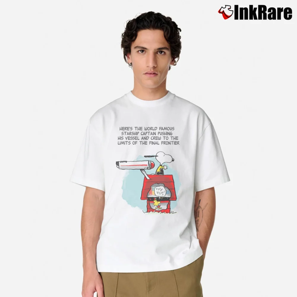 Men’s Snoopy World Famous Starship Captain Pushing To The Limits Classic T-Shirt in white | Soft, Breathable Everyday Wear