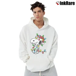 Men’s Snoopy Wrapped In Christmas Lights Classic Pullover Hoodie in white | Cozy, Durable, Modern Fit