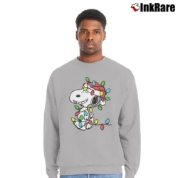 Men’s Snoopy Wrapped In Christmas Lights Classic Crewneck Sweatshirt in sport grey | Cozy Fabric, Clean Style