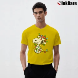 Men’s Snoopy Wrapped In Christmas Lights Classic V-Neck Tee in yellow | Sharp, Breathable, Everyday Staple