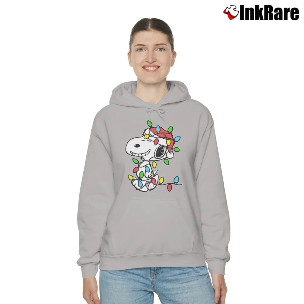 Women’s Snoopy Wrapped In Christmas Lights Peanuts Cozy Hoodie in sport grey | Warm, Structured, Stylish