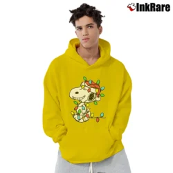 Men’s Snoopy Wrapped In Christmas Lights Peanuts Pullover Hoodie in yellow | Cozy, Durable, Modern Fit