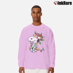 Men’s Snoopy Wrapped In Christmas Lights Peanuts Long-Sleeve Shirt in light pink | Sleek, Lightweight, Year-Round Wear