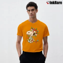 Men’s Snoopy Wrapped In Christmas Lights Peanuts V-Neck Tee in orange | Sharp, Breathable, Everyday Staple
