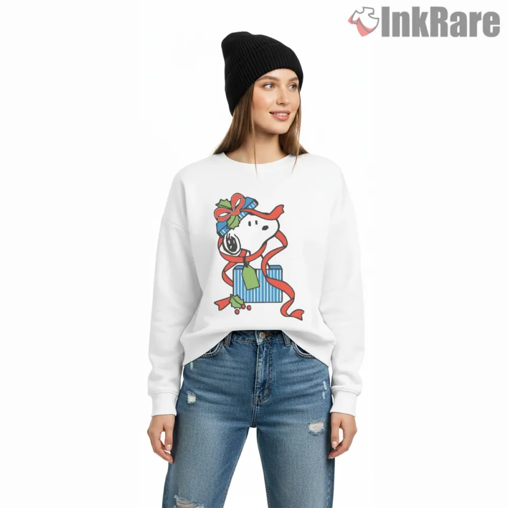 Snoopy Wrapped In Ribbon Christmas Shirt on graphic shirt for women graphic tee