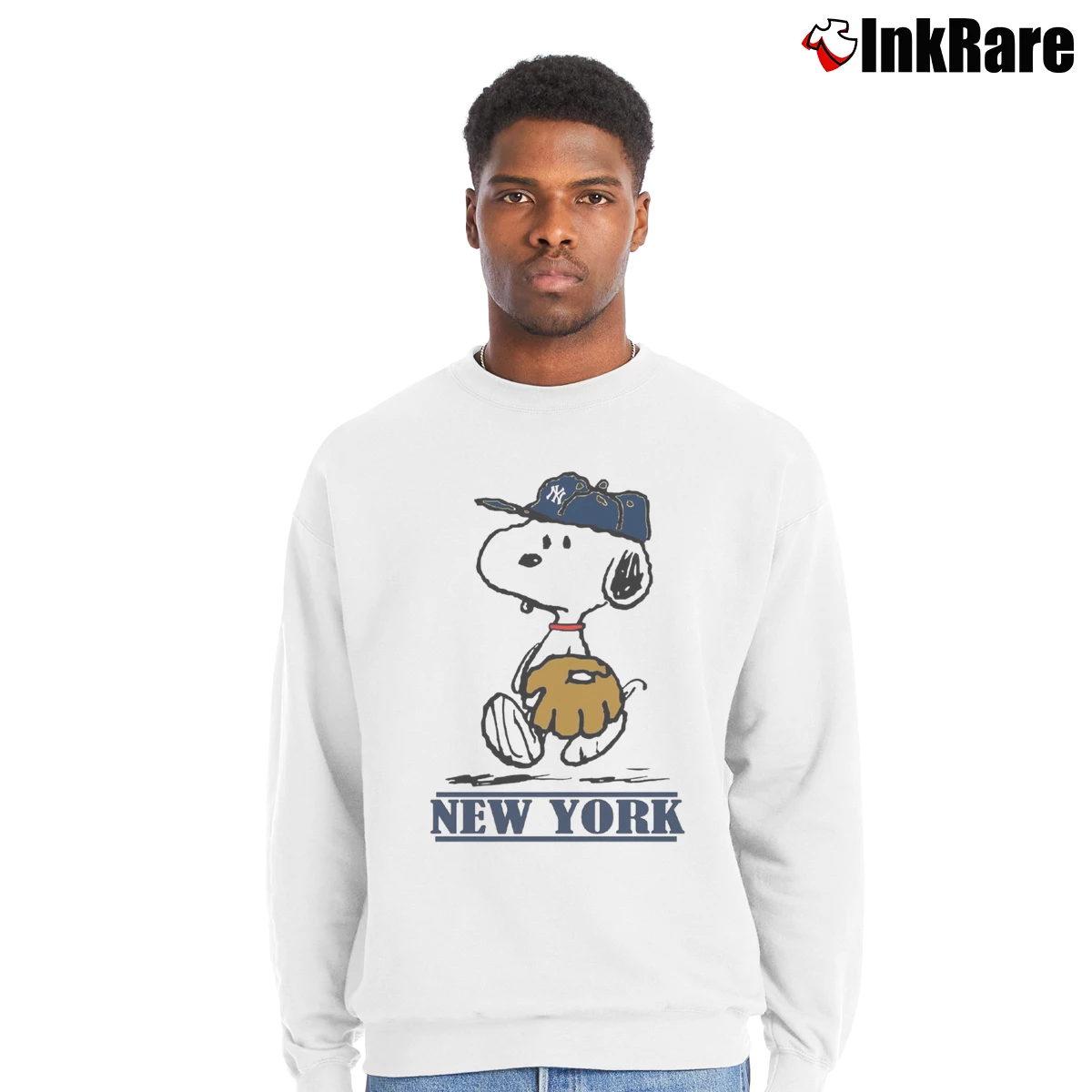 Snoopy Yankees Men’s Crewneck Sweatshirt in white – Soft & Durable Men’s Snoopy Yankees Crewneck Sweatshirt in white | Cozy Fabric, Clean Style