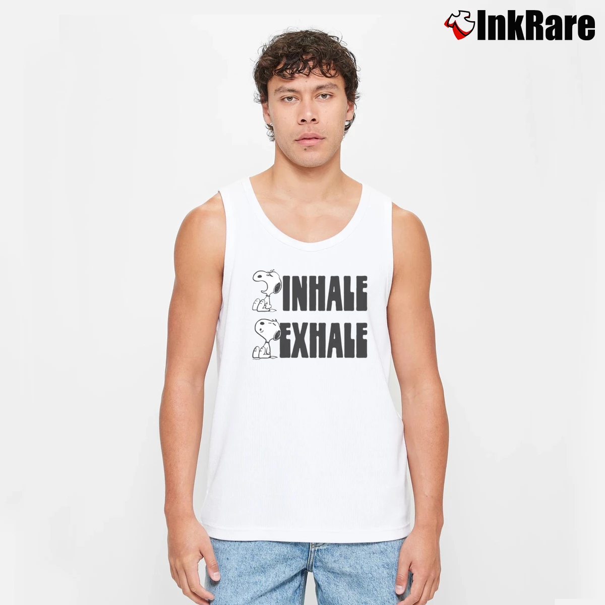 Snoopy Yoga Inhale Exhale Men’s Performance Tank in white – Lightweight Comfort Men’s Snoopy Yoga Inhale Exhale Tank Top in white | Breathable, Active-Friendly Design