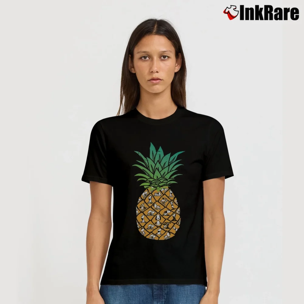 Women’s Snoopy Yoga Pineapple T-Shirt in black | Soft, Flattering Fit