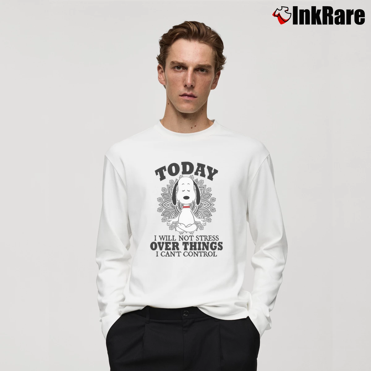 Snoopy Yoga Today I Will Not Stress Men’s Long-Sleeve Tee in white – Versatile Layering Men’s Snoopy Yoga Today I Will Not Stress Long-Sleeve Shirt in white | Sleek, Lightweight, Year-Round Wear